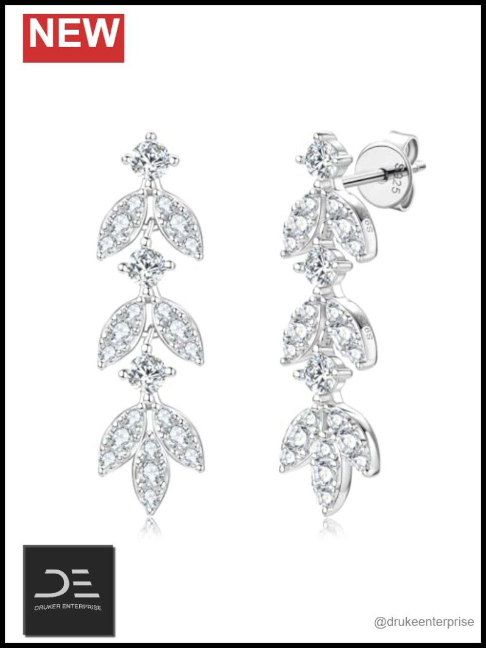 Moissanite Drop Dangle Earrings 925 Sterling Silver Leaf Women
